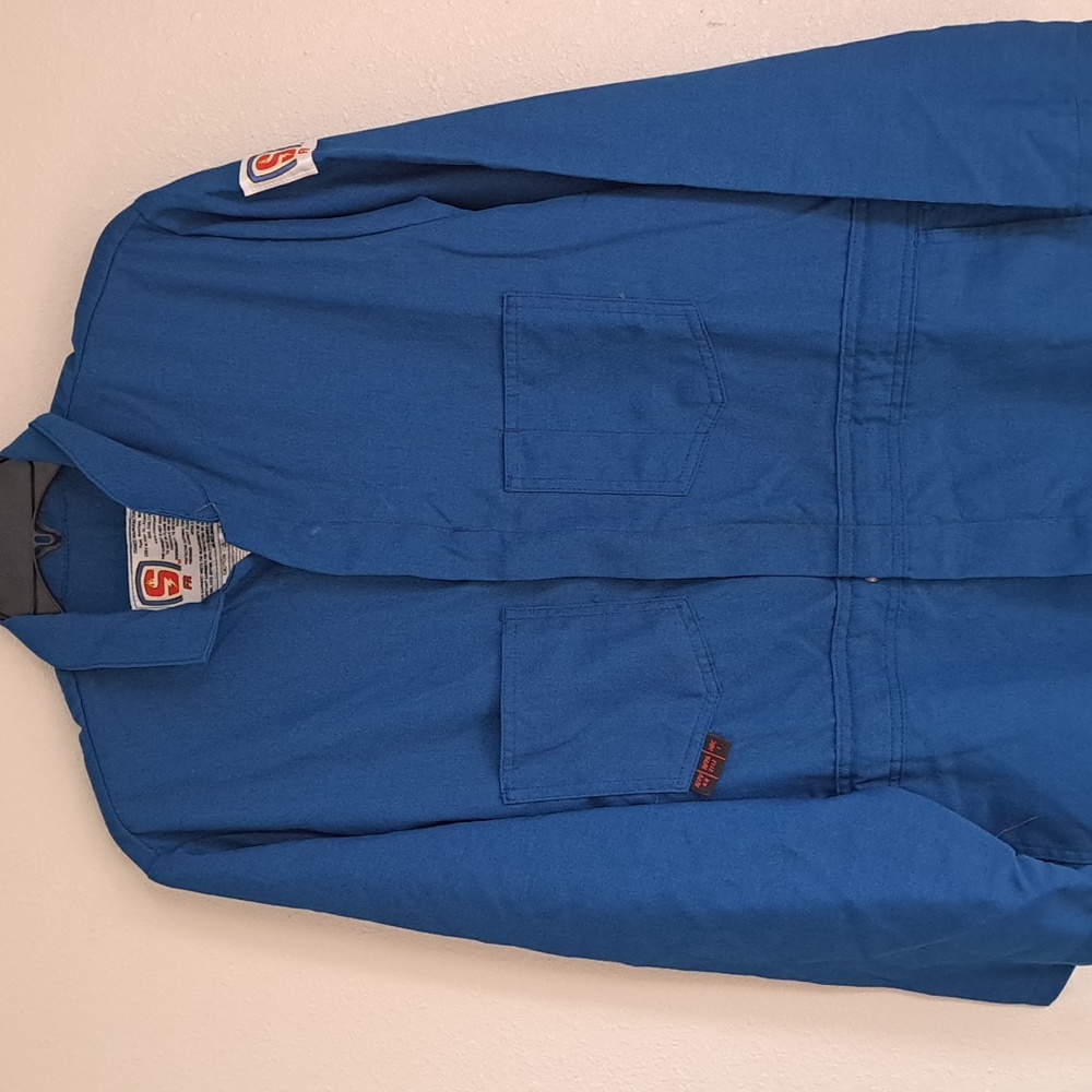 New Stanco Flame Resistant Blue Overall Sz Medium Zip Front Pockets Long Sleeve